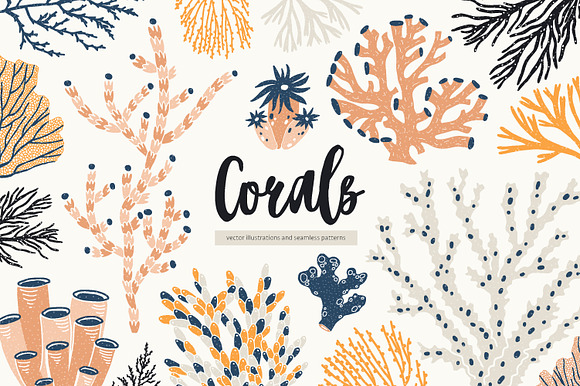 Corals and seaweed set and seamless in Illustrations - product preview 14