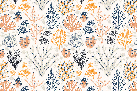 Corals and seaweed set and seamless in Illustrations - product preview 17