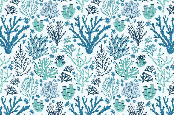 Corals and seaweed set and seamless in Illustrations - product preview 21
