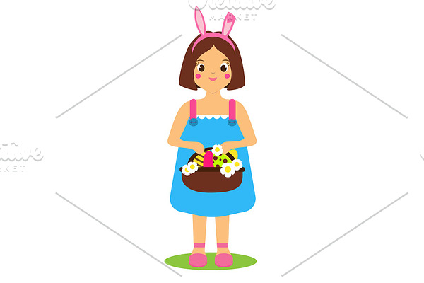 Cartoon girl holding Easter basket