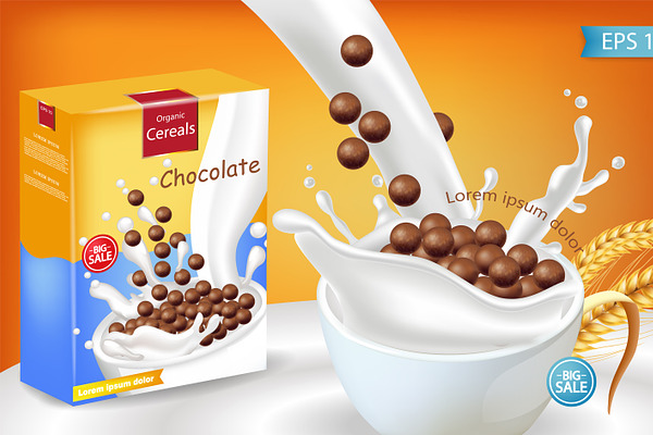 Chocolate cereal milk package mockup