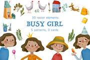 Busy girl - Raster illustrations set
