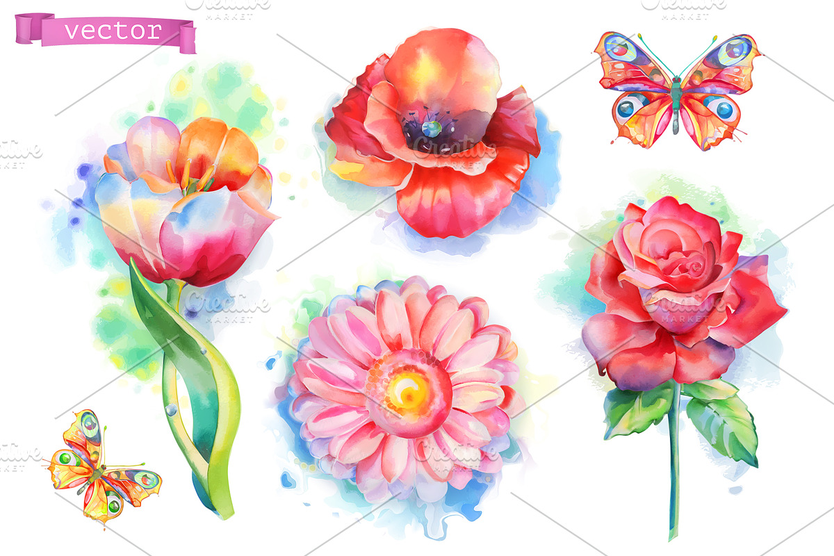 Spring flowers, rose, tulip, vector in Icons - product preview 8