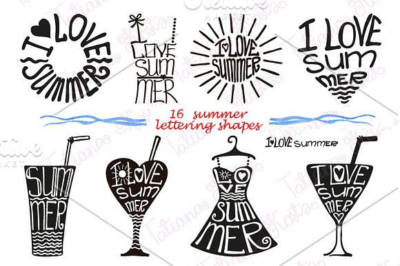 Summer lettering set in black in Illustrations - product preview 1