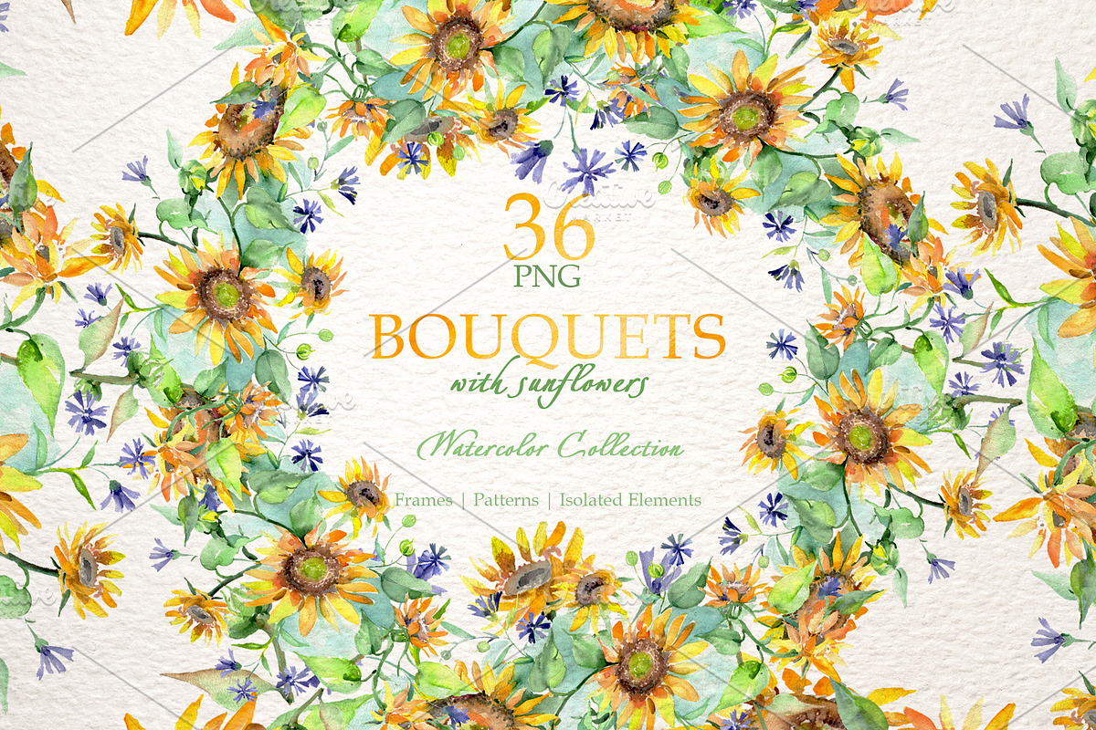 Bouquets with sunflowers Watercolor in Illustrations - product preview 8