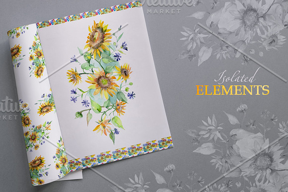 Bouquets with sunflowers Watercolor in Illustrations - product preview 6