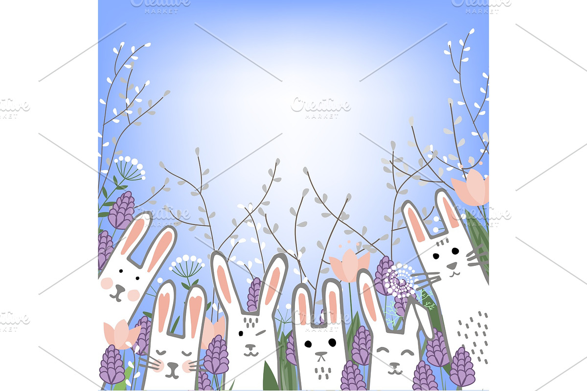 Little cute bunnies in hyacinths and in Illustrations - product preview 8