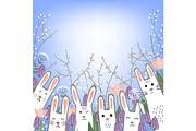 Little cute bunnies in hyacinths and