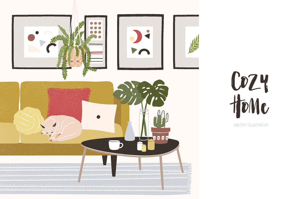 Cozy living room in Illustrations - product preview 8