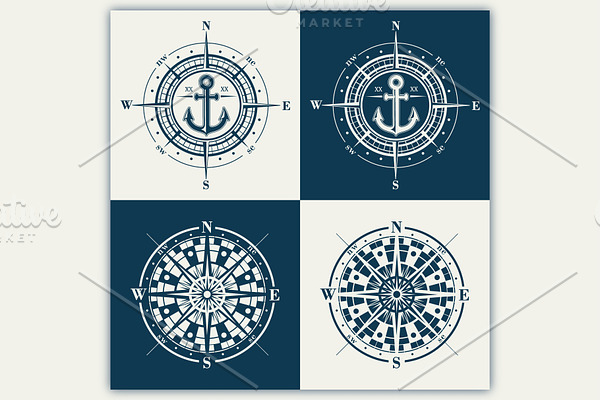 Compass roses (windroses) vector set