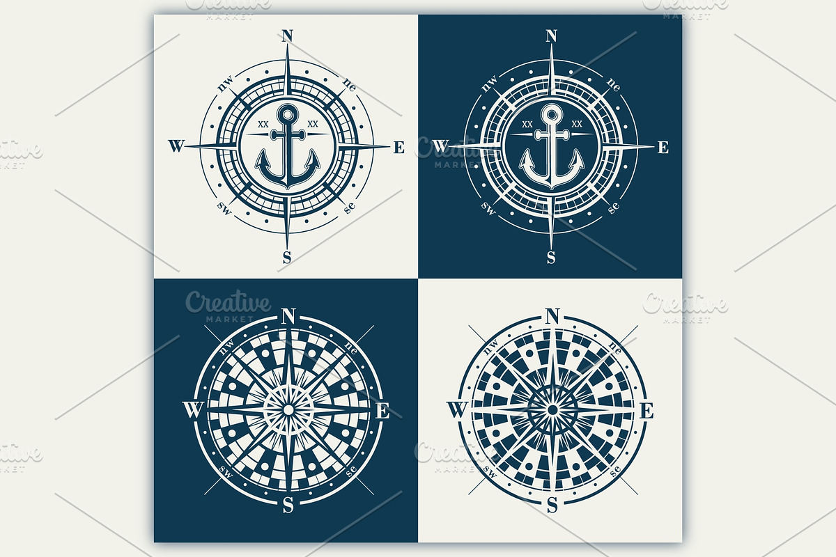 Compass roses (windroses) vector set in Illustrations - product preview 8