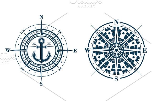 Compass roses (windroses) vector set in Illustrations - product preview 1