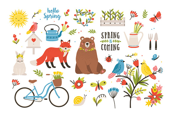 Spring set and seamless in Illustrations - product preview 1