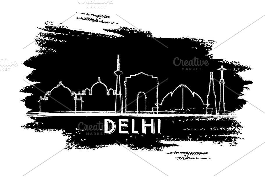 Delhi India City Skyline Silhouette.