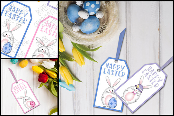 Gift Tags, White Easter Bunnies in Objects - product preview 1