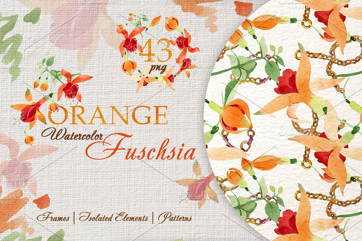 Orange Fuschsia  Watercolor png in Illustrations - product preview 8
