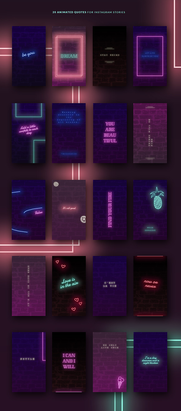 ANIMATED Instagram Story Quotes-Neon in Instagram Templates - product preview 5