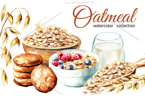 Oatmeal. Watercolor collection