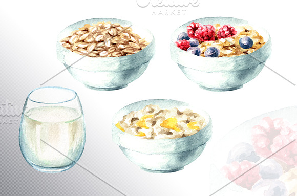 Oatmeal. Watercolor collection in Illustrations - product preview 6