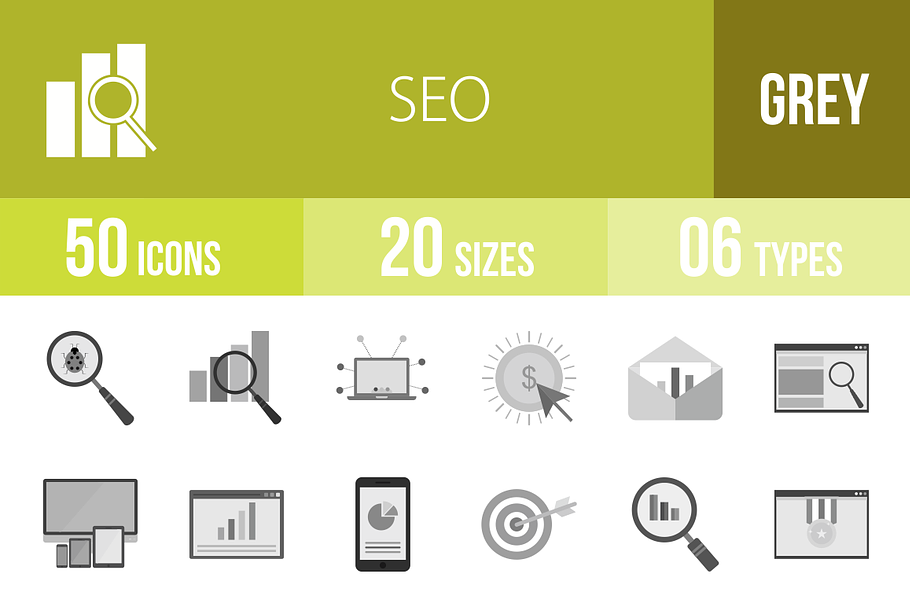 50 SEO Greyscale Icons in Graphics - product preview 8