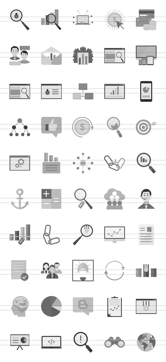 50 SEO Greyscale Icons in Graphics - product preview 1