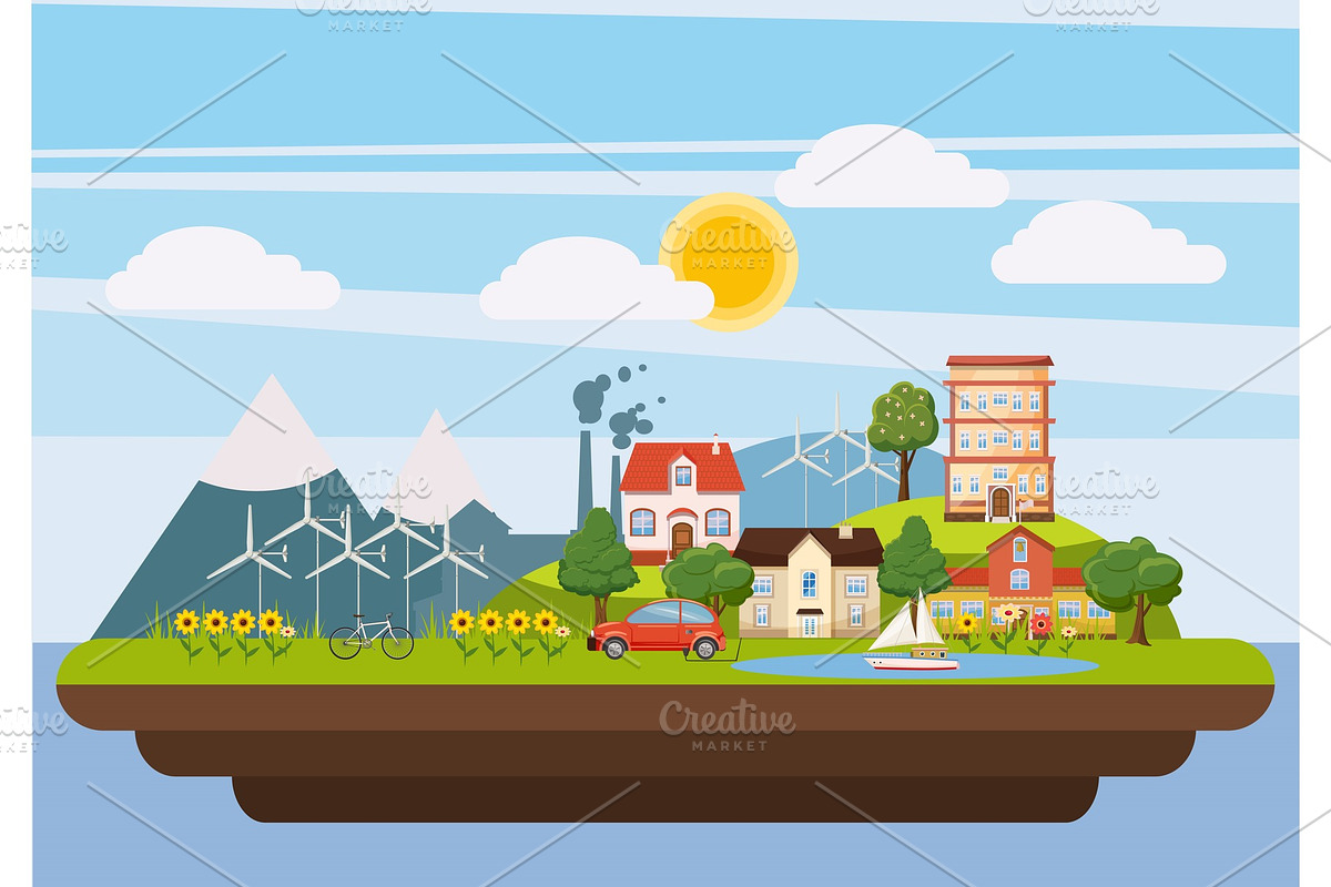 Ecology landscape iland concept in Illustrations - product preview 8