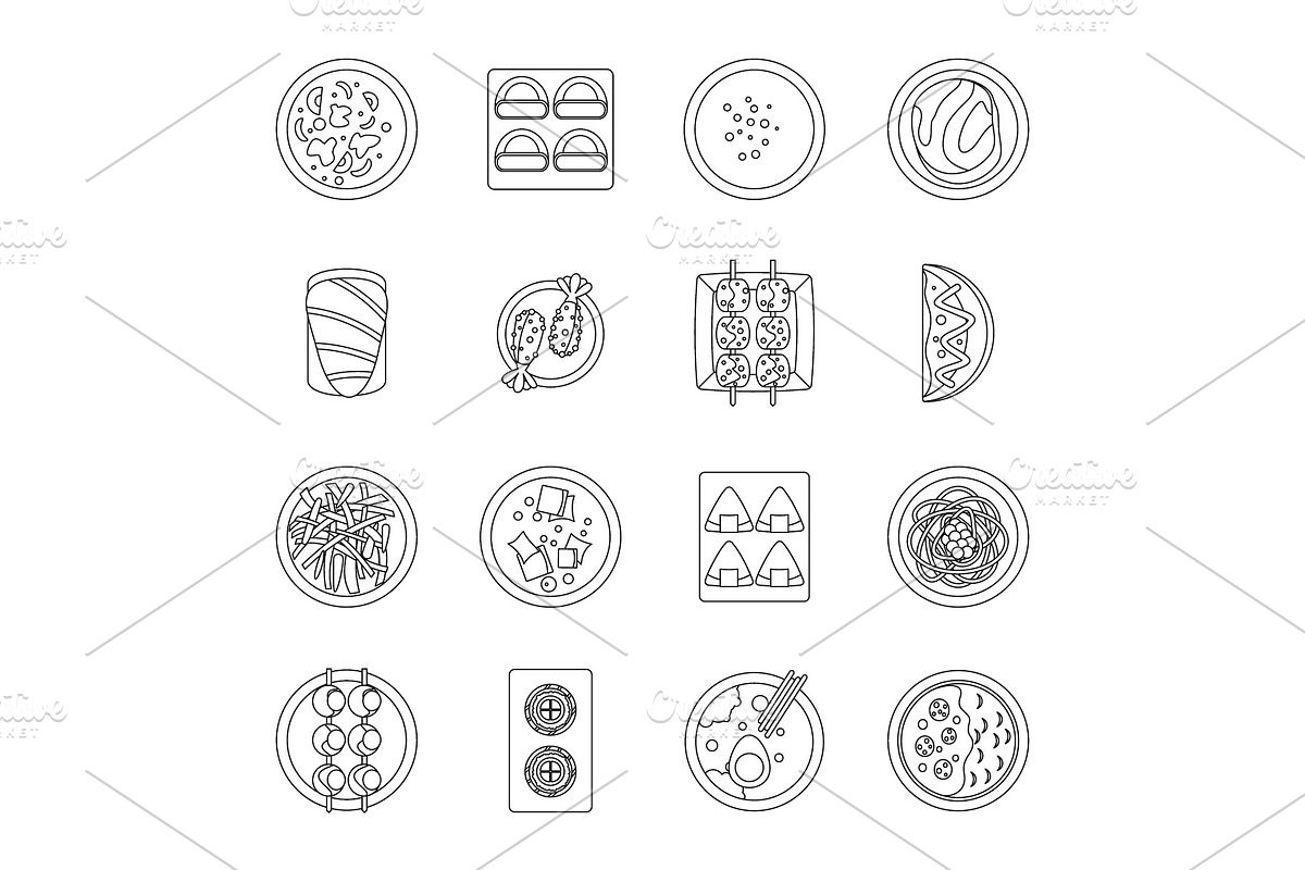Japan food icons set, outline style in Illustrations - product preview 8