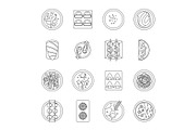 Japan food icons set, outline style