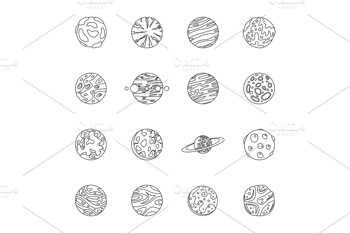 Fantastic planets icons set, outline in Illustrations - product preview 8
