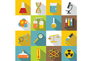 Chemical laboratory icons set, flat