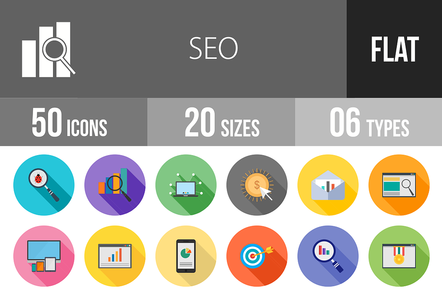 50 SEO Flat Shadowed Icons in Icons - product preview 8