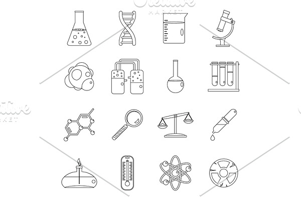 Chemical laboratory icons set