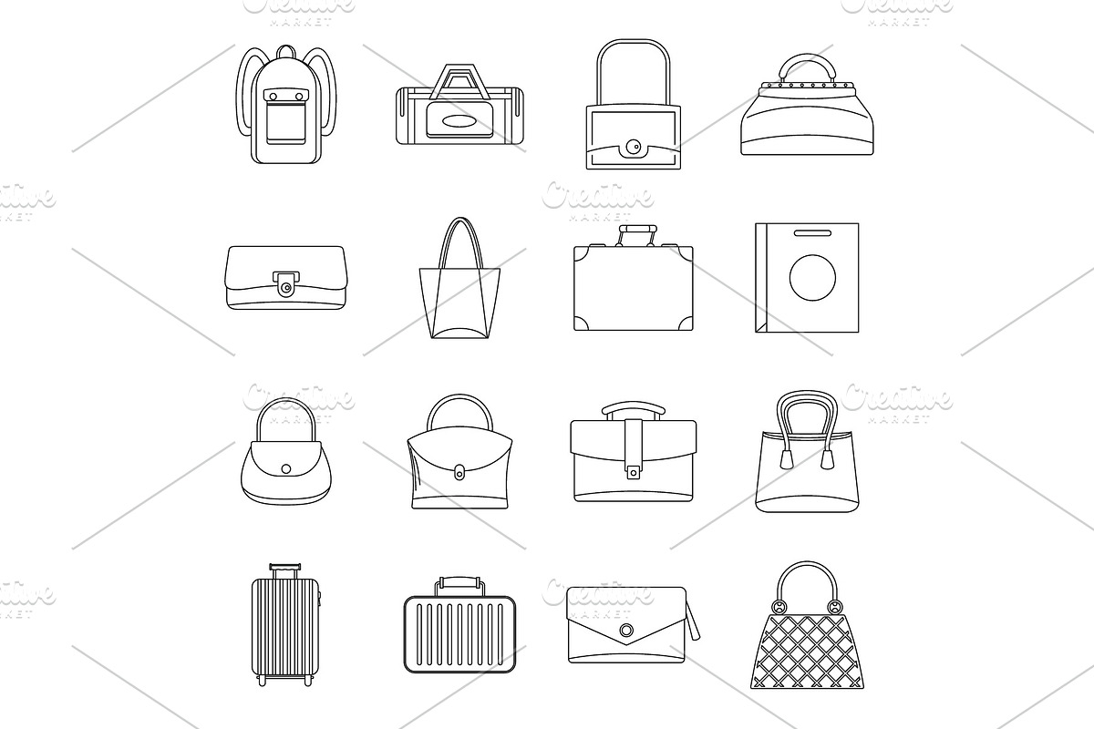 Bag baggage suitcase icons set in Illustrations - product preview 8