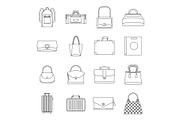 Bag baggage suitcase icons set
