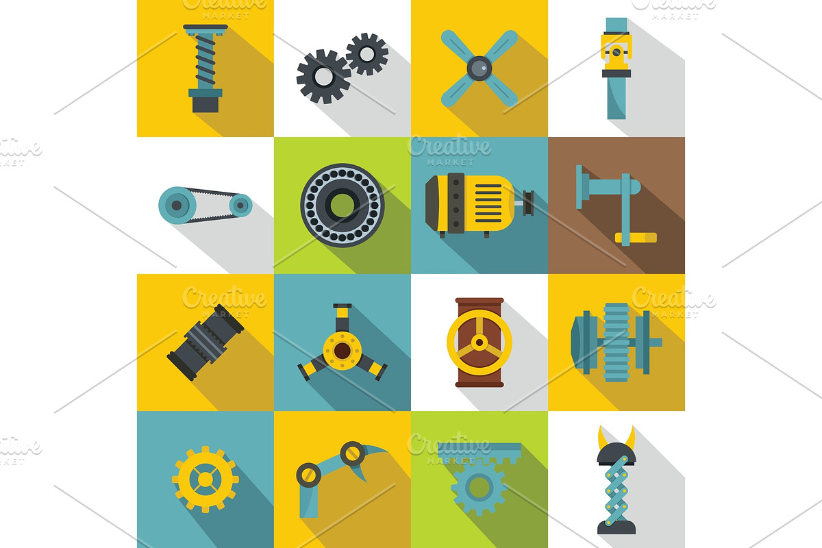 Techno mechanisms kit icons set in Illustrations - product preview 8