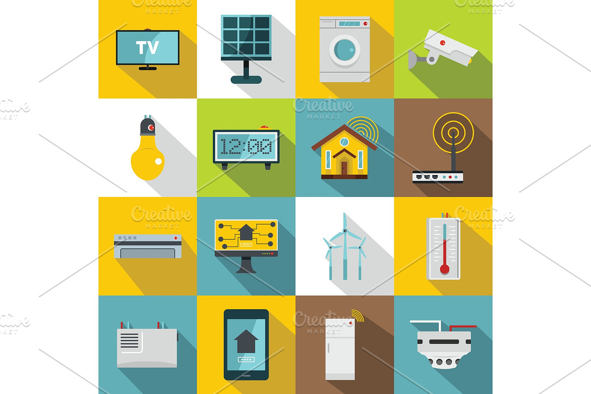 Smart home house icons set, flat in Illustrations - product preview 8