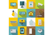 Smart home house icons set, flat
