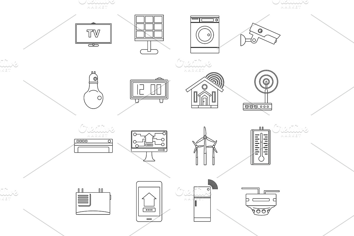 Smart home house icons set, outline in Illustrations - product preview 8