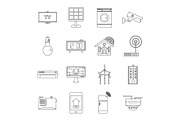 Smart home house icons set, outline