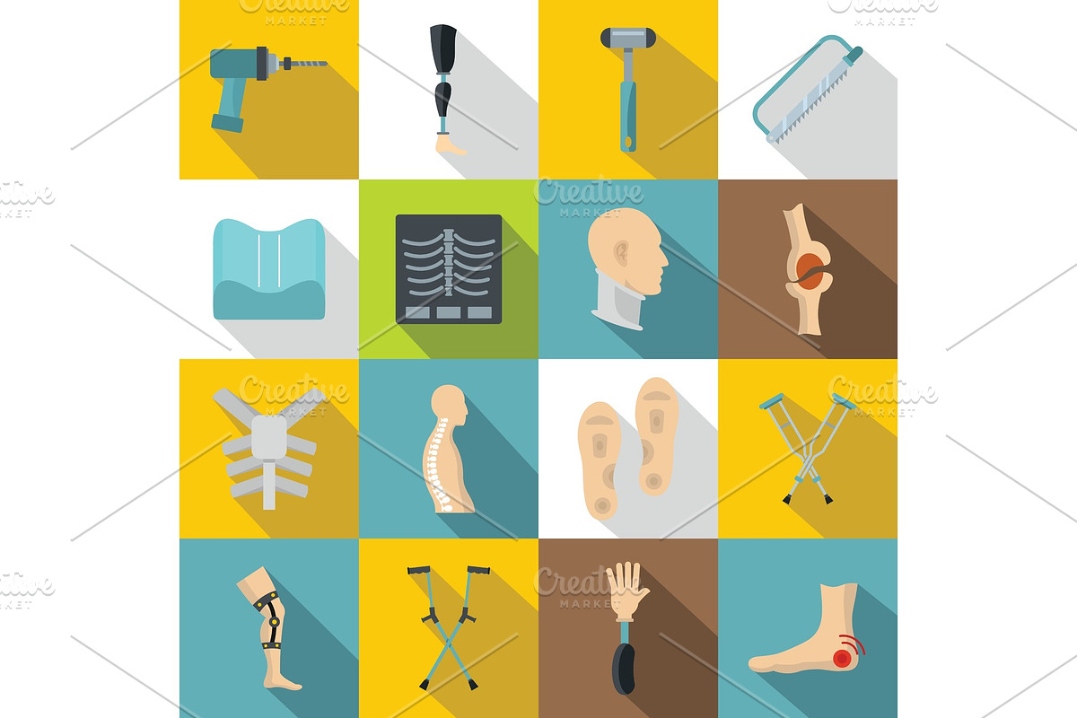 Orthopedics prosthetics icons set in Illustrations - product preview 8