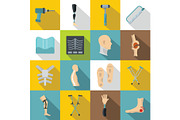 Orthopedics prosthetics icons set
