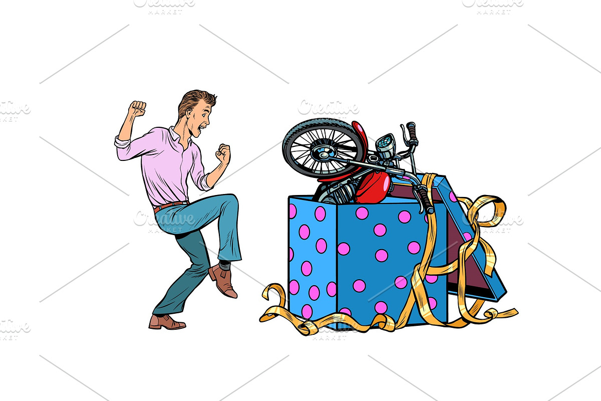 Man and motorcycle holiday gift box in Illustrations - product preview 8