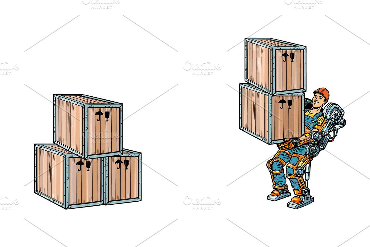 Container loading. A man works in in Illustrations - product preview 8