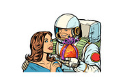 Couple in love. Astronaut gives a
