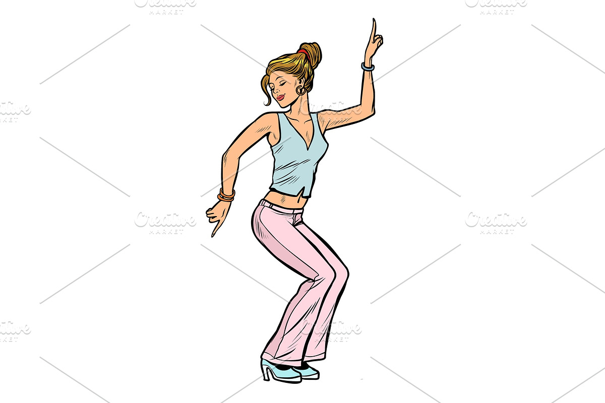 girl in pink pants. woman disco in Illustrations - product preview 8