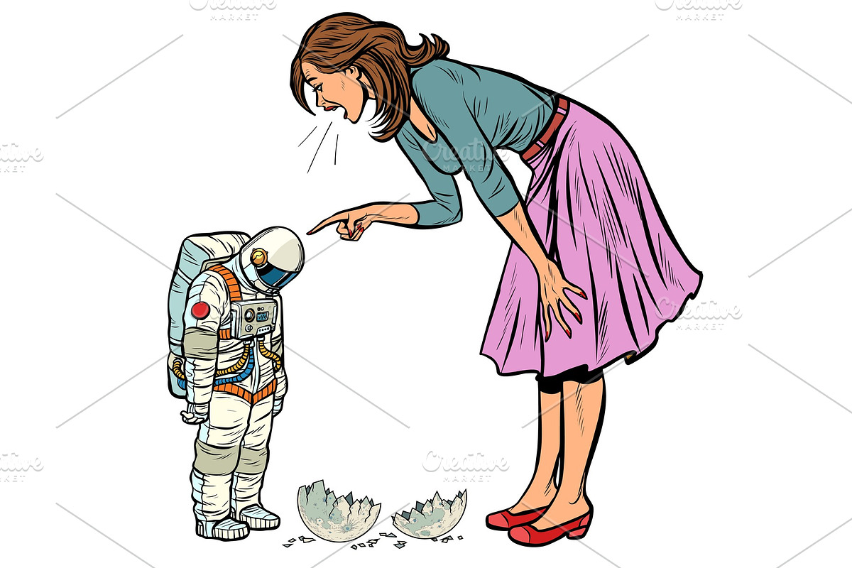 Woman scolds astronaut. The guilty in Illustrations - product preview 8