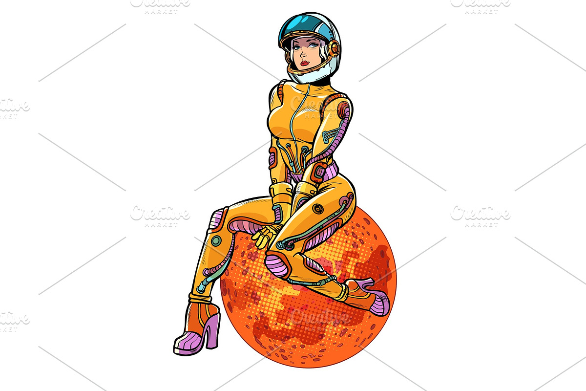 red planet Mars sexy beautiful woman in Illustrations - product preview 8