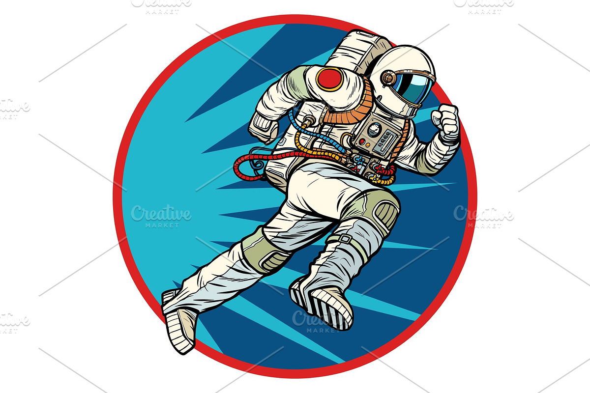 astronaut runs forward round logo in Illustrations - product preview 8