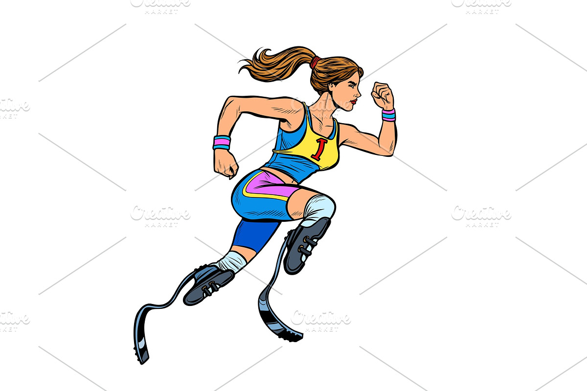 disabled runner woman with leg in Illustrations - product preview 8