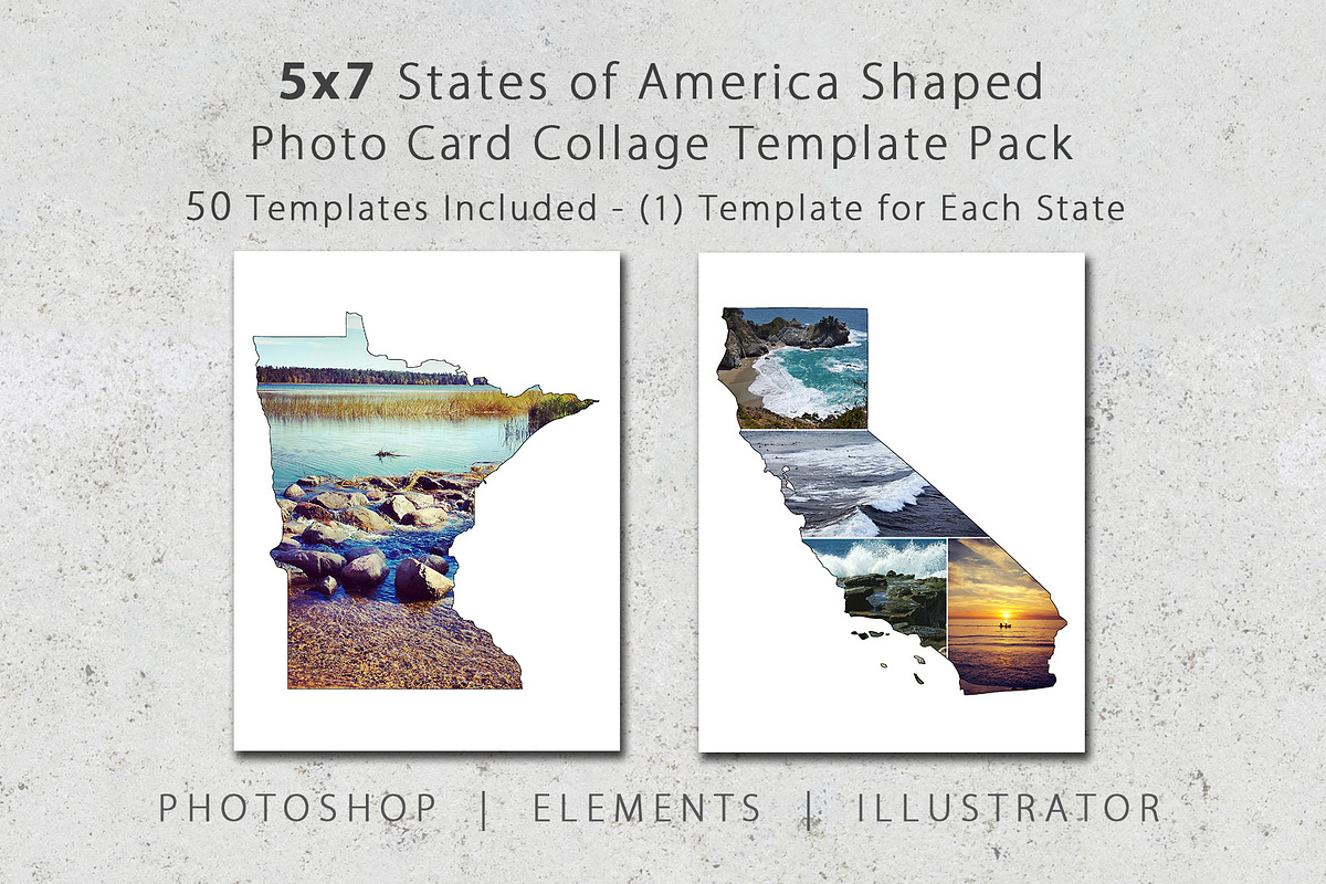 5x7 State Shaped Card Template Pack in Postcard Templates - product preview 8